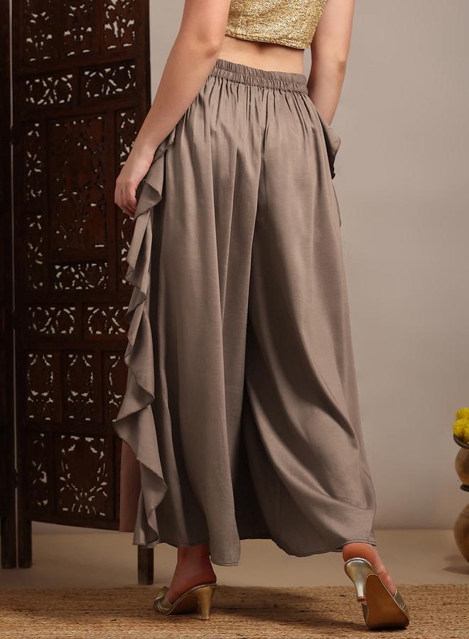 جلو باص بنطال بالازو واسع بتفاصيل مكشكشة للنساء - Image 4